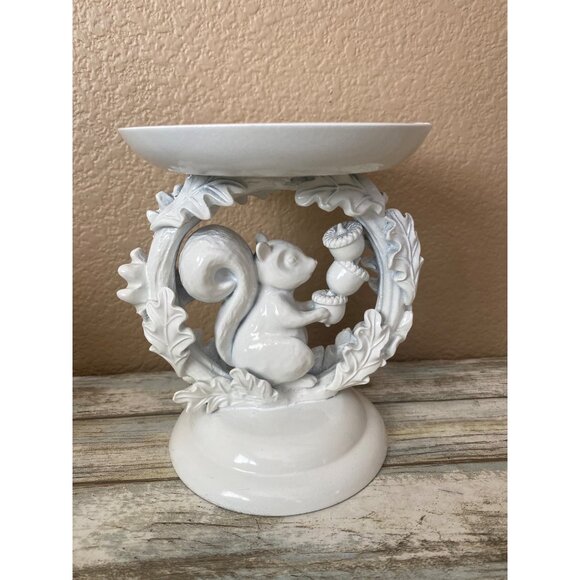 2X Bath & Body Works Candle Holders White Ceramic Squirrel & Marble-Style Lotus - Picture 11 of 14